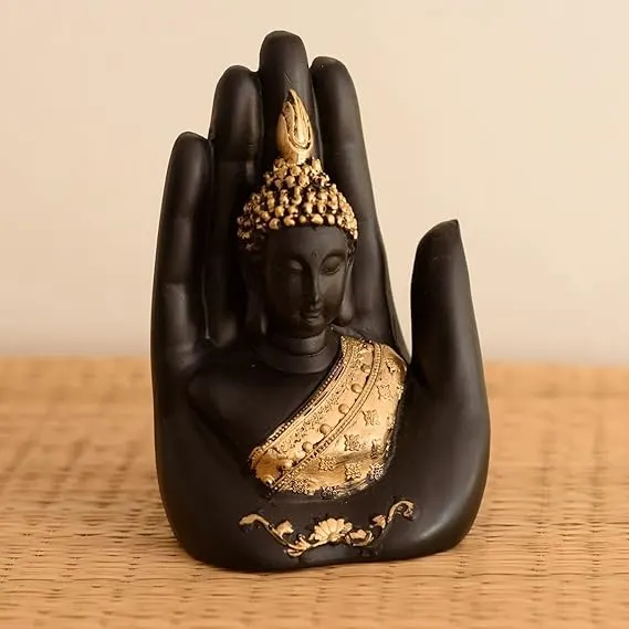 Meditating Buddha Idol Showpiece – Orange Black Home Décor Statue